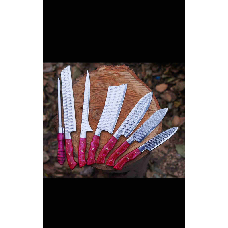 Personalized Handmade Chef Knives Set 7Pcs Perfect Gift For Cooking Lovers Gift For Husband Gift For Wedding Couples 0