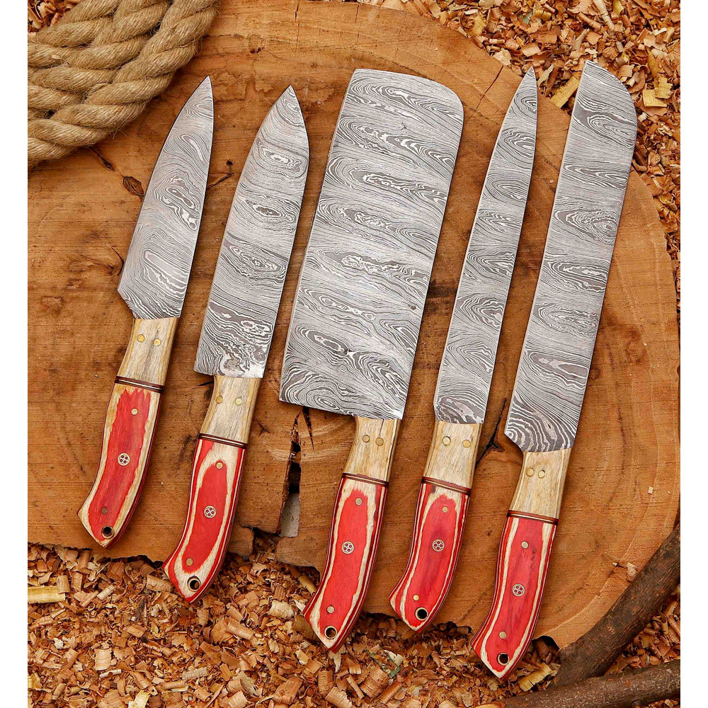 Forged Carbon Coated Steel Chef Set 5Pcs With Leather Roll Kit Handmade Kitchen BBQ Set Birthday 0