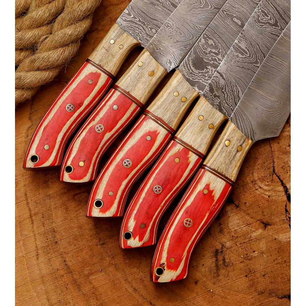 Forged Carbon Coated Steel Chef Set 5Pcs With Leather Roll Kit Handmade Kitchen BBQ Set Birthday 2