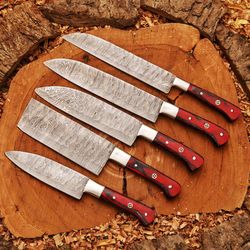 forged carbon coated steel chef set 5pcs with leather cover, handmade kitchen bbq culinary set, birthday