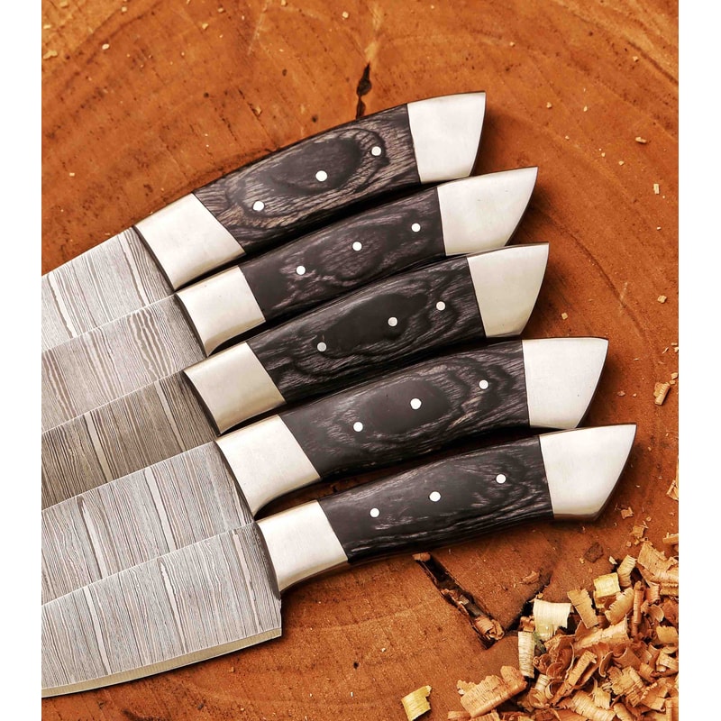 Forged Carbon Coated Steel Chef Set 5Pcs With Leather Roll Cover Handmade Kitchen BBQ Culinary Set B