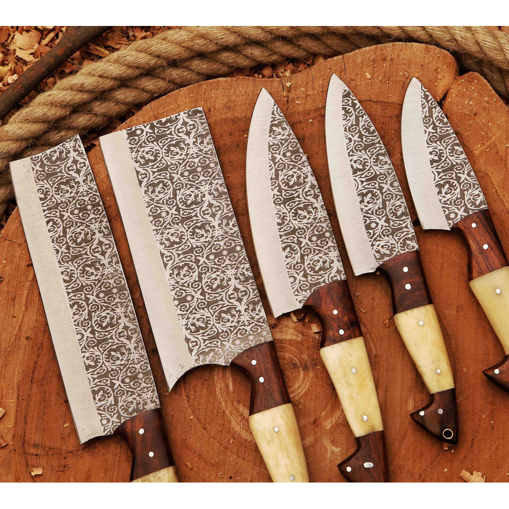 Heaven Forged Damascus Steel Chef Set 6 Pcs With Leather Roll Kit Handmade Kitchen BBQ Culinary Set Birthday 0