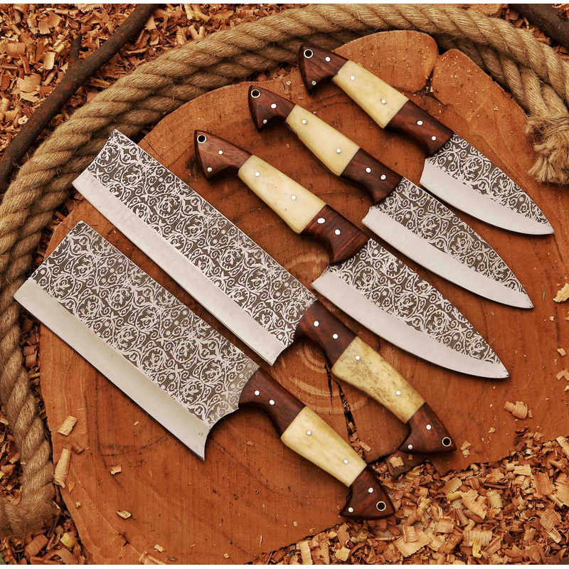 Heaven Forged Damascus Steel Chef Set 6 Pcs With Leather Roll Kit Handmade Kitchen BBQ Culinary Set Birthday 1