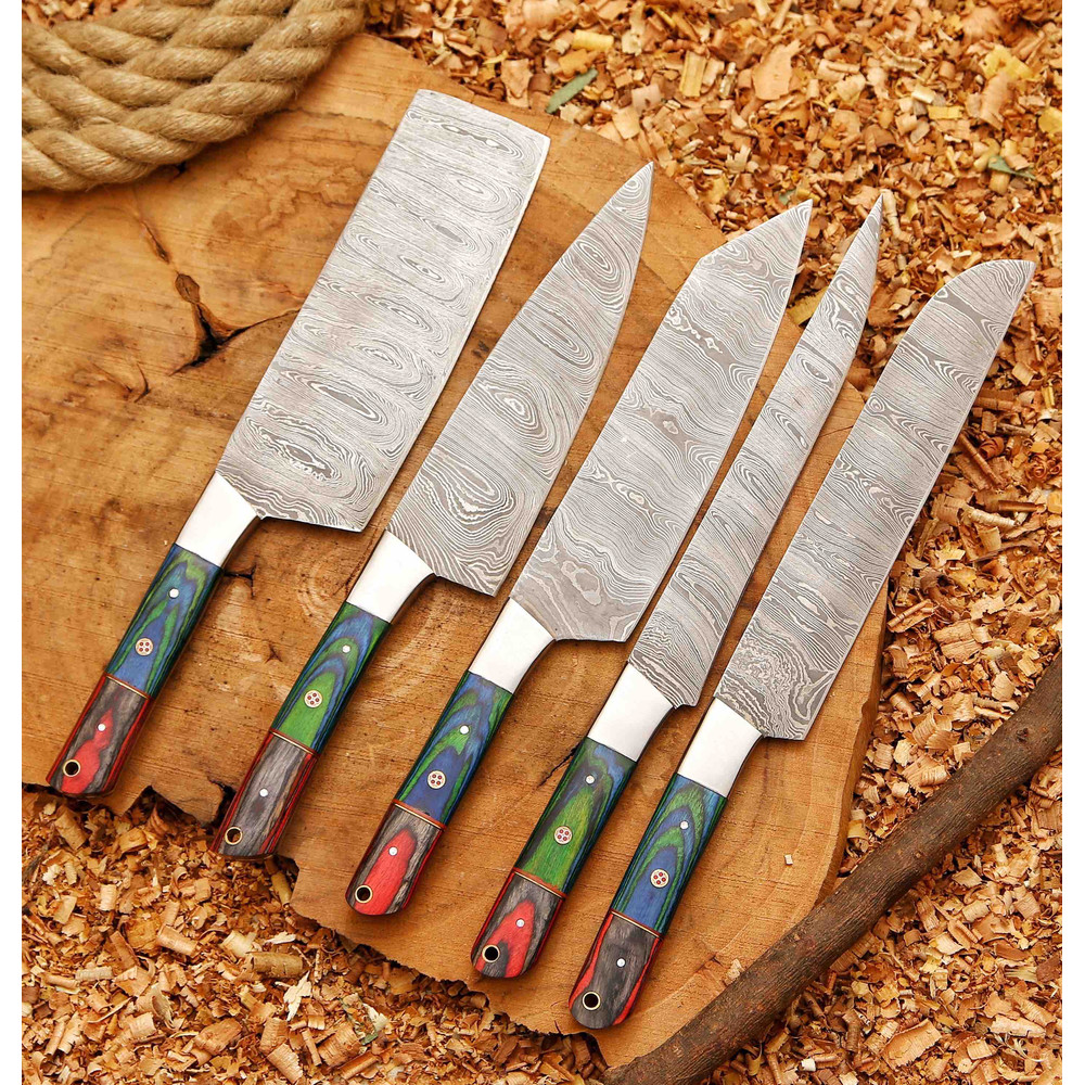 Handcrafted San Mai Damascus Chef Knife Set 5Piece near me