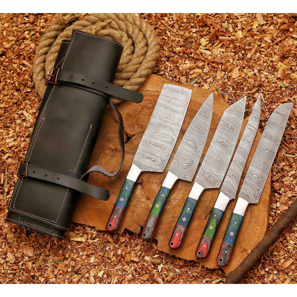 Handcrafted San Mai Damascus Chef Knife Set 5Piece near me