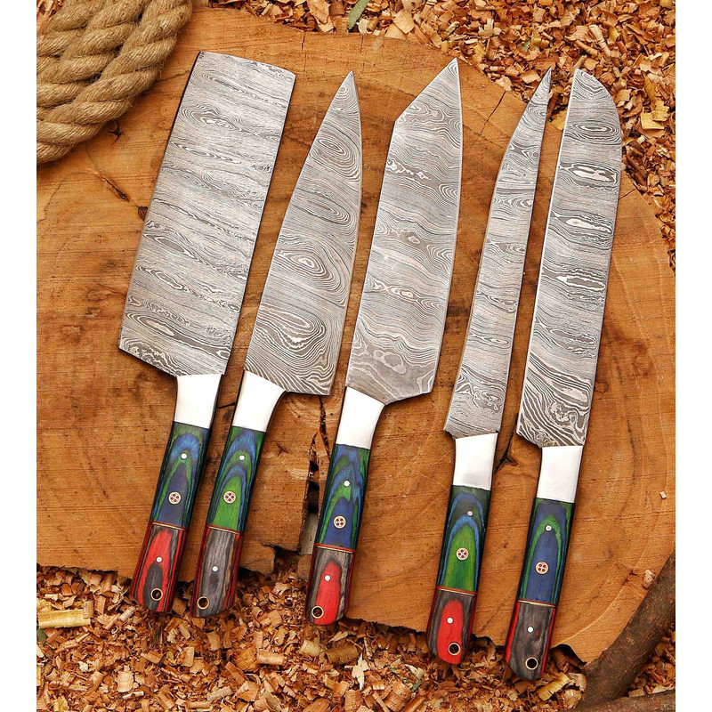 Handcrafted San Mai Damascus Chef Knife Set 5Piece near me