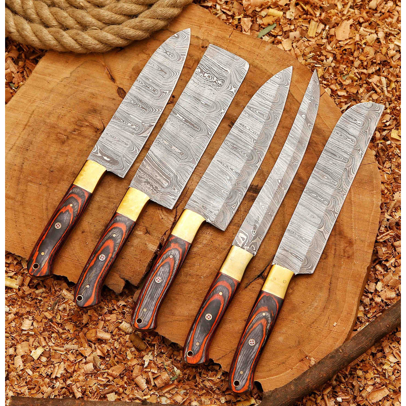 Handcrafted San Mai Damascus Chef Knife Set 5Piece