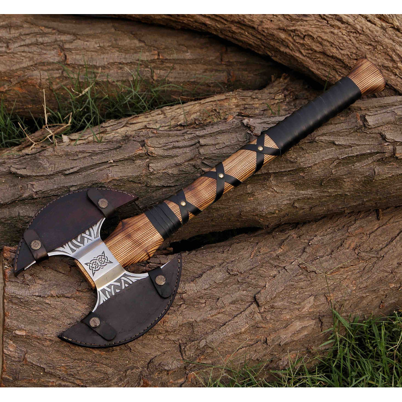 Double Headed Viking Axe Bearded Axe Hand Forged Steel Double Blade Viking Axe Gift For Him Christmas Gift 2