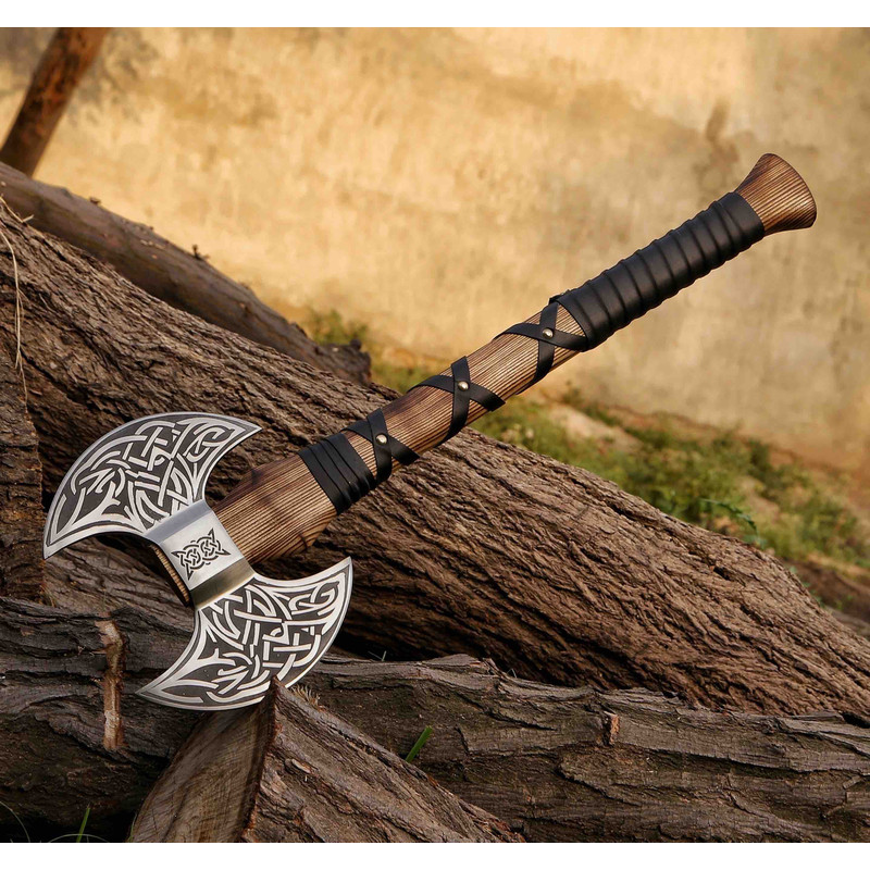 Double Headed Viking Axe Bearded Axe Hand Forged Steel Double Blade Viking Axe Gift For Him Christmas Gift 3