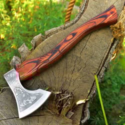 ragnar viking axe forged camping axe with rose wood shaft, viking bearded nordic, custom gift for her,