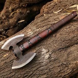 ragnar viking axe larp forged halloween gift camping axe christmas gift with rose wood shaft, viking bearded nordic