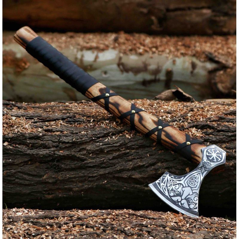 Genuine Viking Bearded Axeetched Axe Viking Axe With Leather Wrap And Leather Sheath Best Gift For M