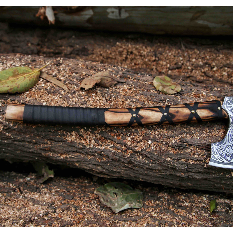 Genuine Viking Bearded Axeetched Axe Viking Axe With Leather Wrap And Leather Sheath Best Gift For M