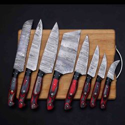 handmade damascus steel chef set of 8pcs with leather sheath custom christmas gift for him