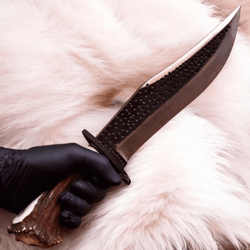 15" handmade stainless steel hunting knife | stag horn handle | full tang fixed blade with leather sheath
