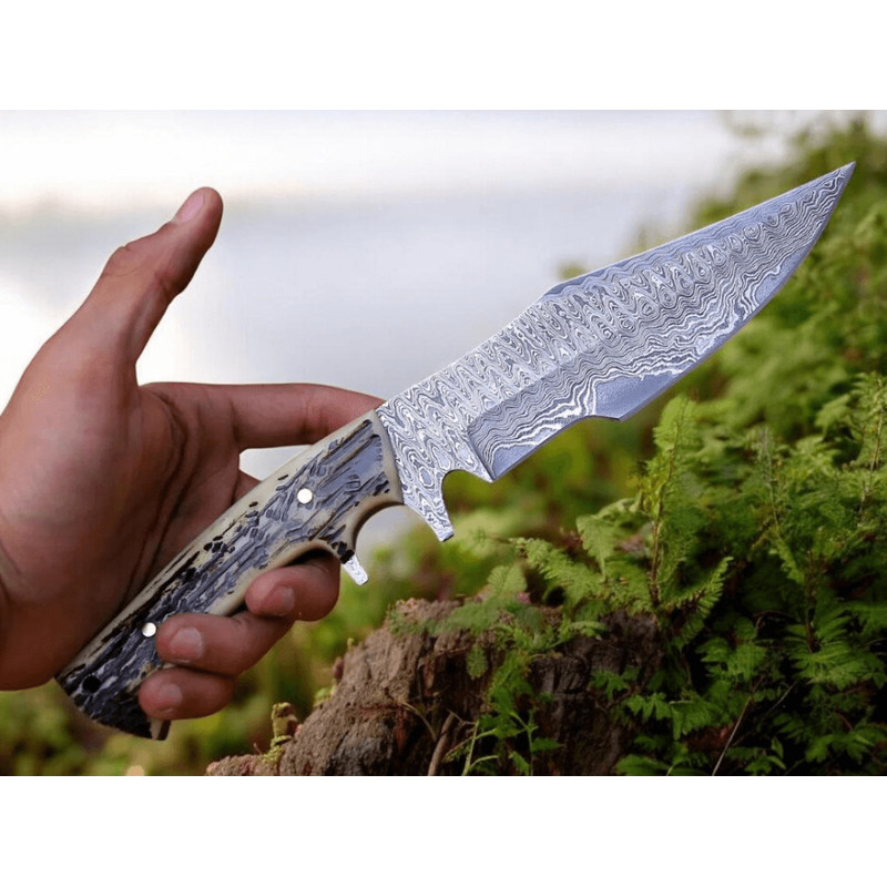 order now Damascus steel stag handle hunting knife