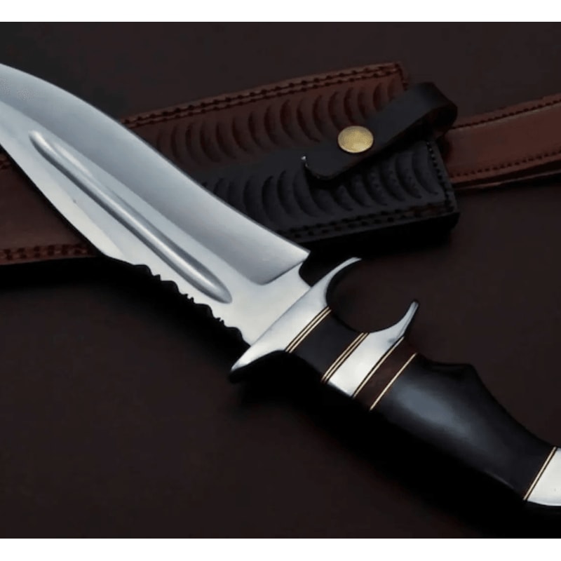 Classic Bowie Knife Handmade 1095 High Carbon Steel With Leather Sheath 1