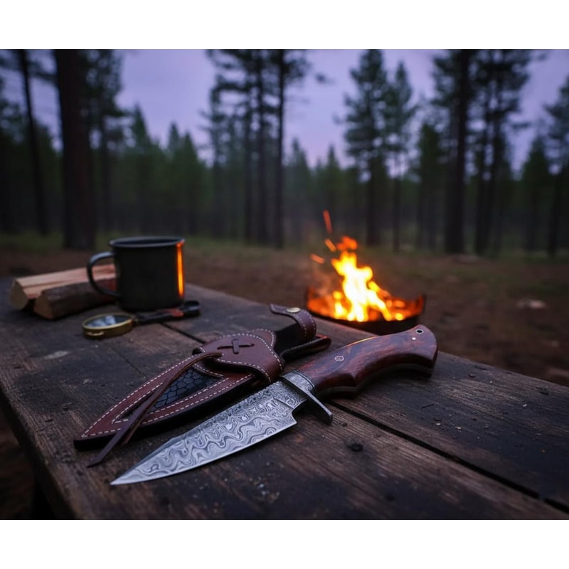 10 Handmade Damascus Steel Hunting Knife Rosewood Handle Fixed Blade For Camping Survival Example