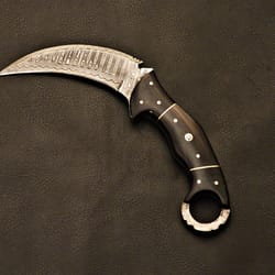 handmade damascus karambit knife | curved fixed blade with leather sheath groomsmen gifts