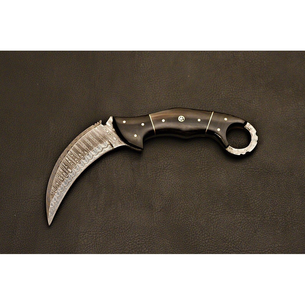 Handmade Damascus Karambit Knife Curved Fixed Blade With Leather Sheath Groomsmen Gifts 6