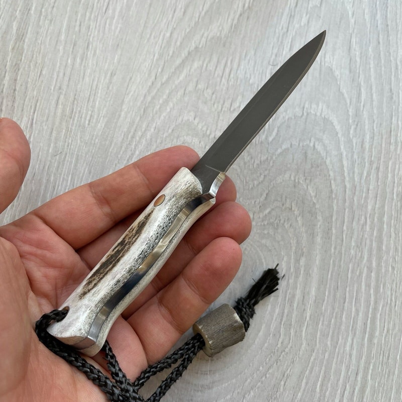 Mini Bushcraft Knife 1075 Carbon Steel Full Tang EDC Camping Knife Stag Horn Handle 1