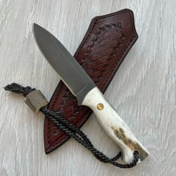 mini bushcraft knife 1075 carbon steel full tang edc camping knife stag horn handle