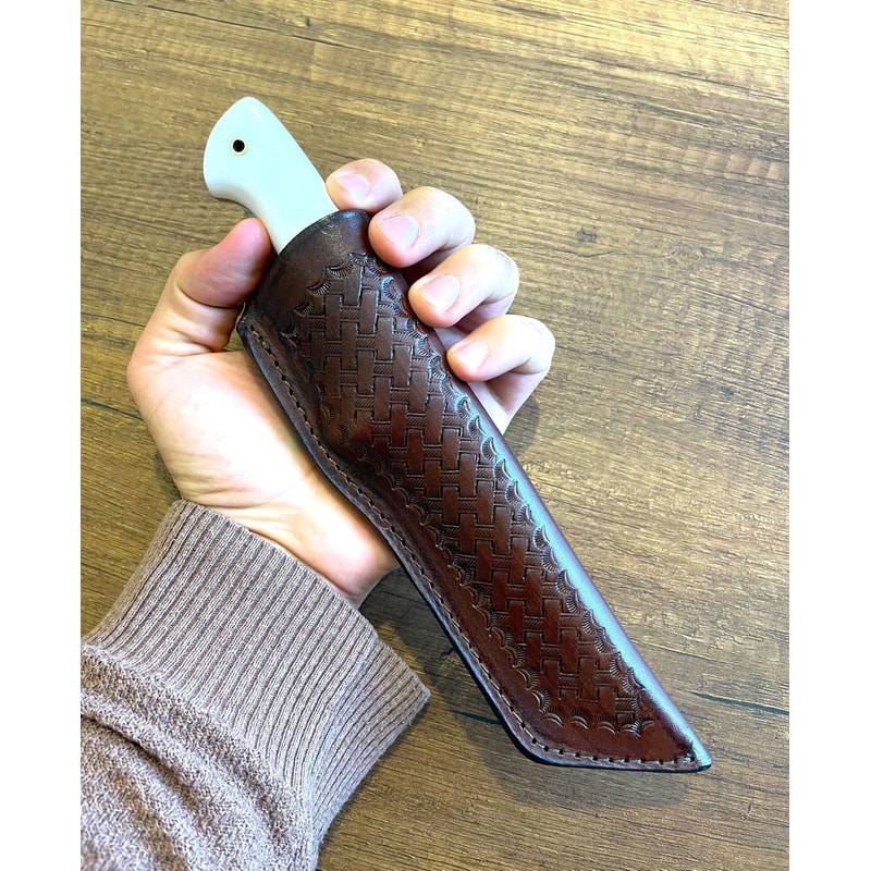 Hunting Knife N690 Steel Full Tang Survival Camping Knife White Corian Handle 0