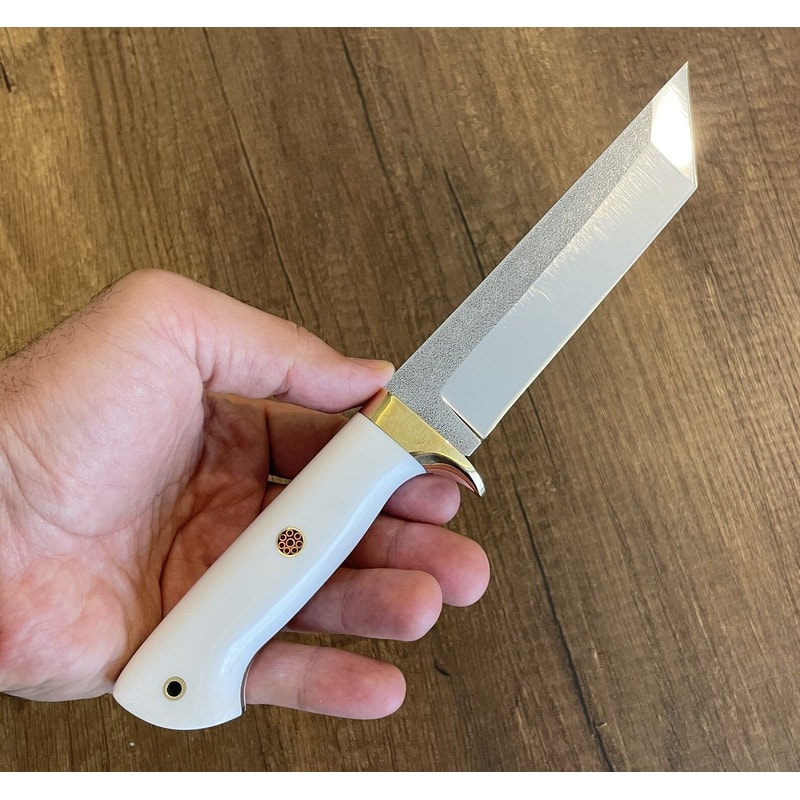 Hunting Knife N690 Steel Full Tang Survival Camping Knife White Corian Handle 4