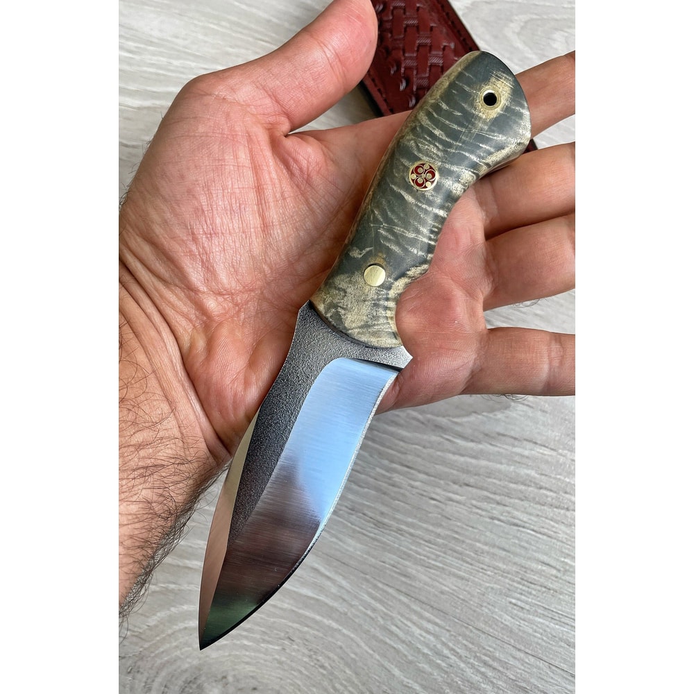 Hunting Knife N690 Steel Blacksmith Made Camping EDC Skinning Knife Maple Wood Handle 6