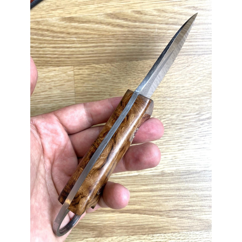 Hunting Knife N690 Steel Full Tang Camping EDC Knife Glossy Chestnut Wood Handle 5