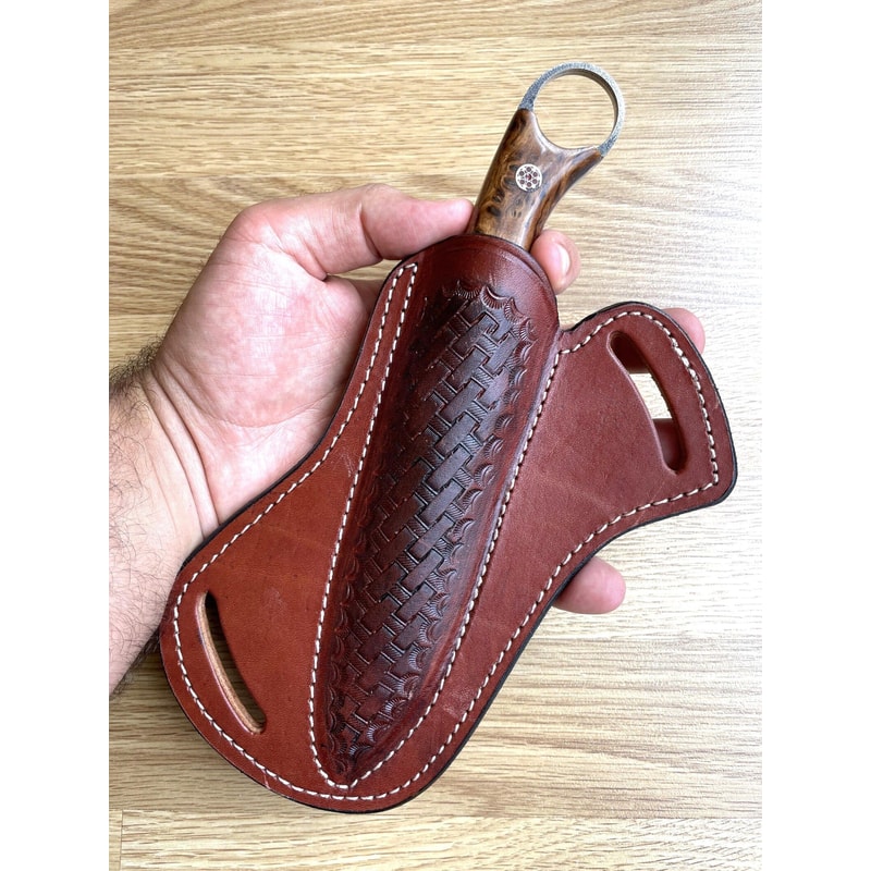 Hunting Knife N690 Steel Full Tang Camping EDC Knife Glossy Chestnut Wood Handle 6