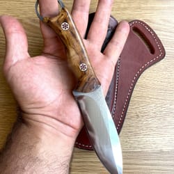 hunting knife n690 steel full tang camping edc knife glossy chestnut wood handle