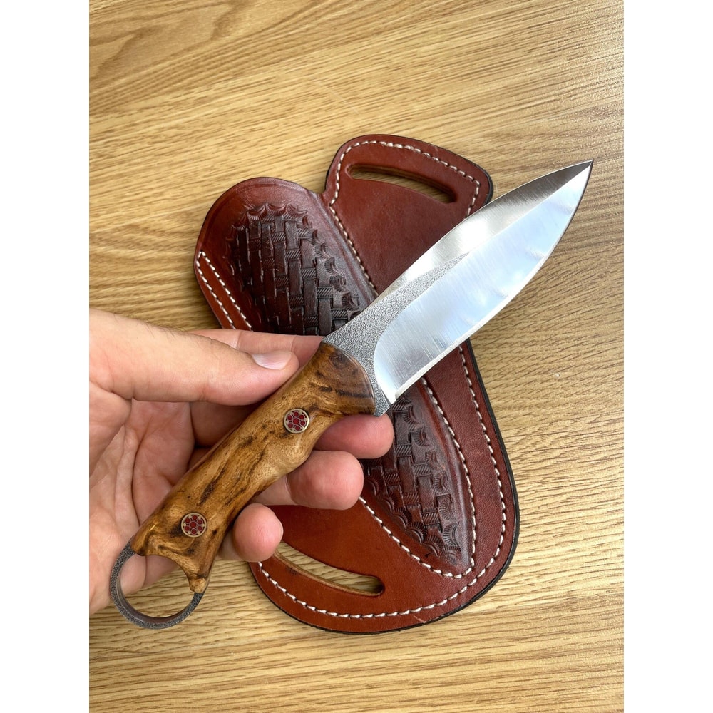 Hunting Knife N690 Steel Full Tang Camping EDC Knife Glossy Chestnut Wood Handle 8