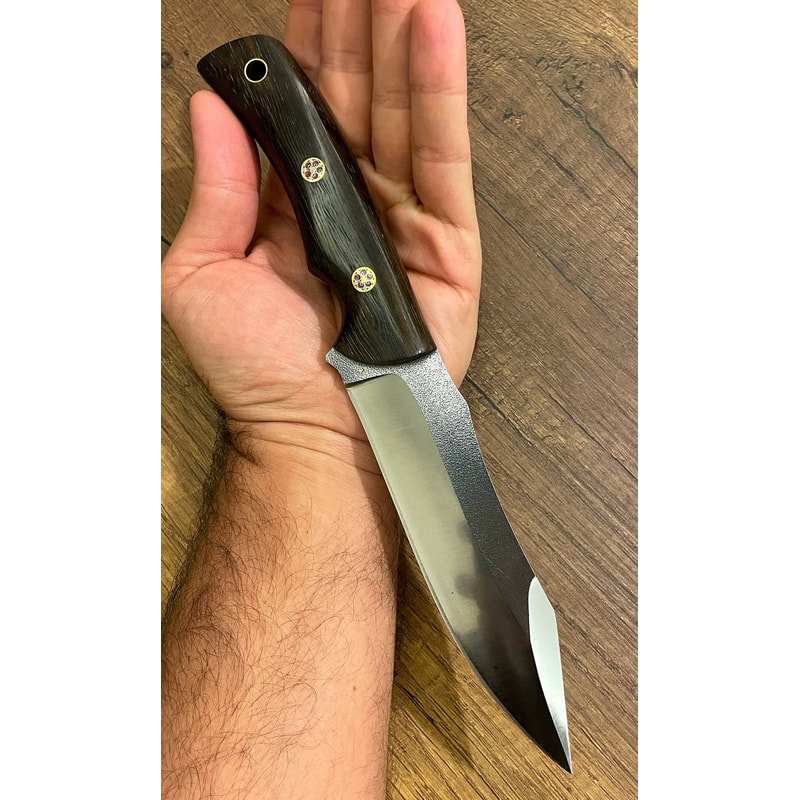Hunting Knife N690 Steel Full Tang Survival Outdoor Knife Ebony Wood Handle 5