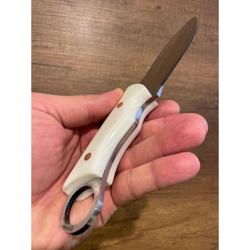 Hunting Knife 1075 Carbon Steel Fixed Blade Outdoor Camping Knife White Corian Handle 0