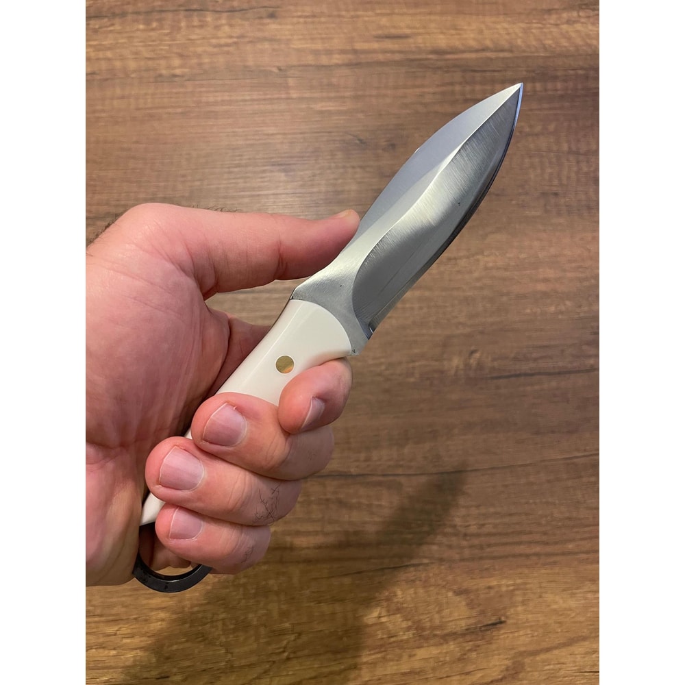 Hunting Knife 1075 Carbon Steel Fixed Blade Outdoor Camping Knife White Corian Handle 3