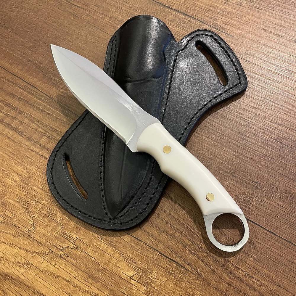 Hunting Knife 1075 Carbon Steel Fixed Blade Outdoor Camping Knife White Corian Handle 7