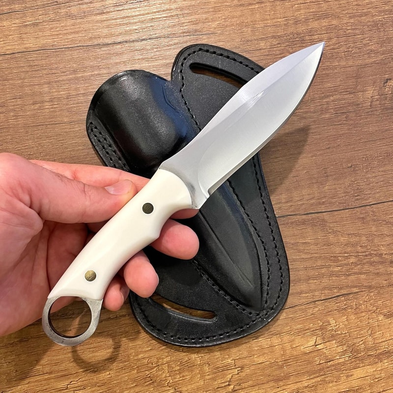 Hunting Knife 1075 Carbon Steel Fixed Blade Outdoor Camping Knife White Corian Handle 8