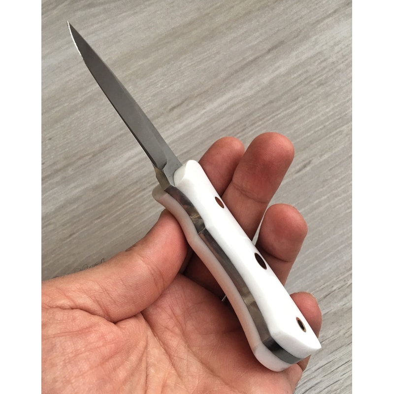 Hunting Knife 1075 Carbon Steel Blacksmith Made EDC Camping Knife White Corian Handle 2