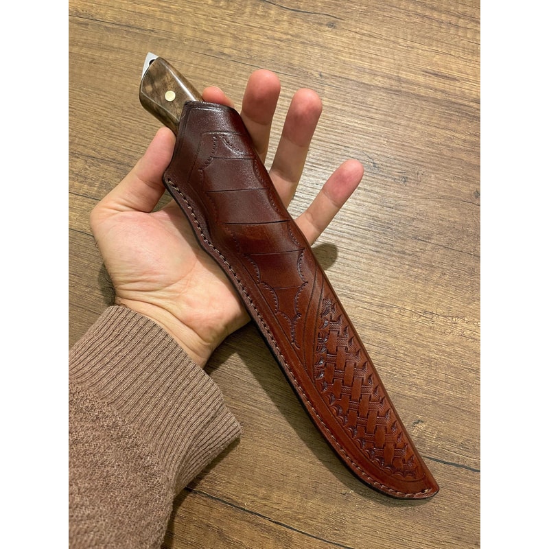 Hunting Knife 1075 Carbon Steel Heavy Duty Full Tang Survival Knife Walnut Wood Handle 1