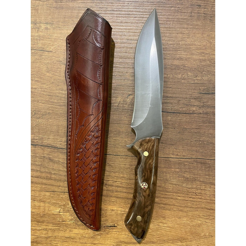 Hunting Knife 1075 Carbon Steel Heavy Duty Full Tang Survival Knife Walnut Wood Handle 4