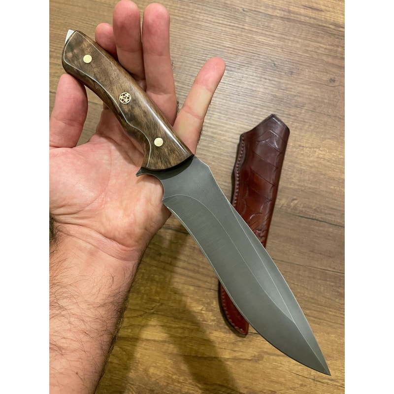 Hunting Knife 1075 Carbon Steel Heavy Duty Full Tang Survival Knife Walnut Wood Handle 5