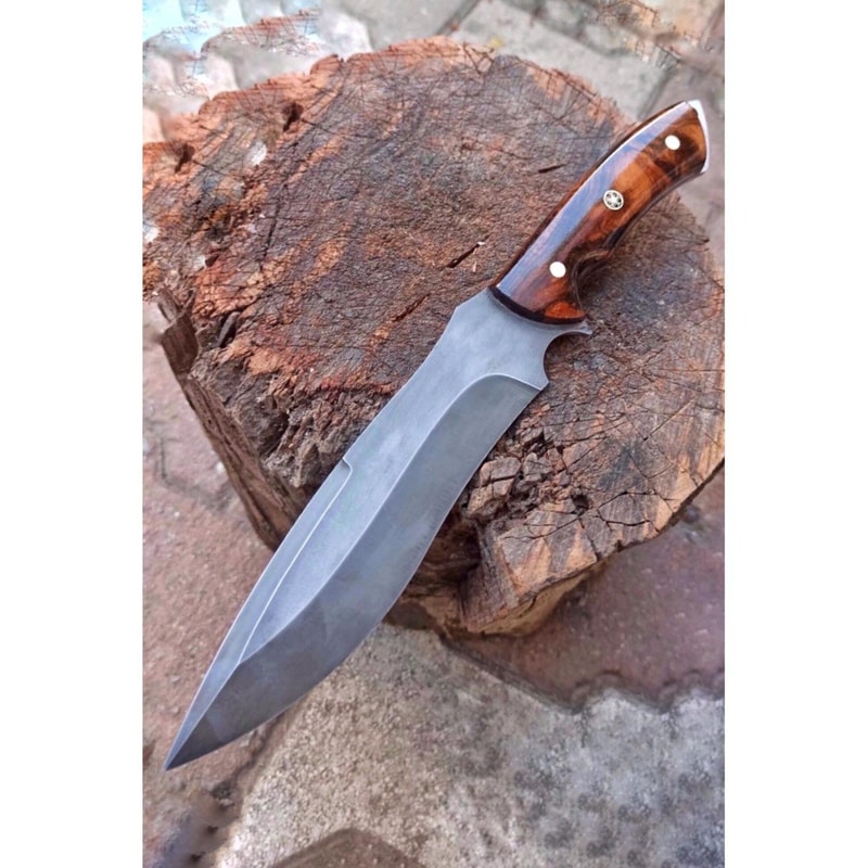 Hunting Knife 1075 Carbon Steel Heavy Duty Full Tang Survival Knife Walnut Wood Handle 9