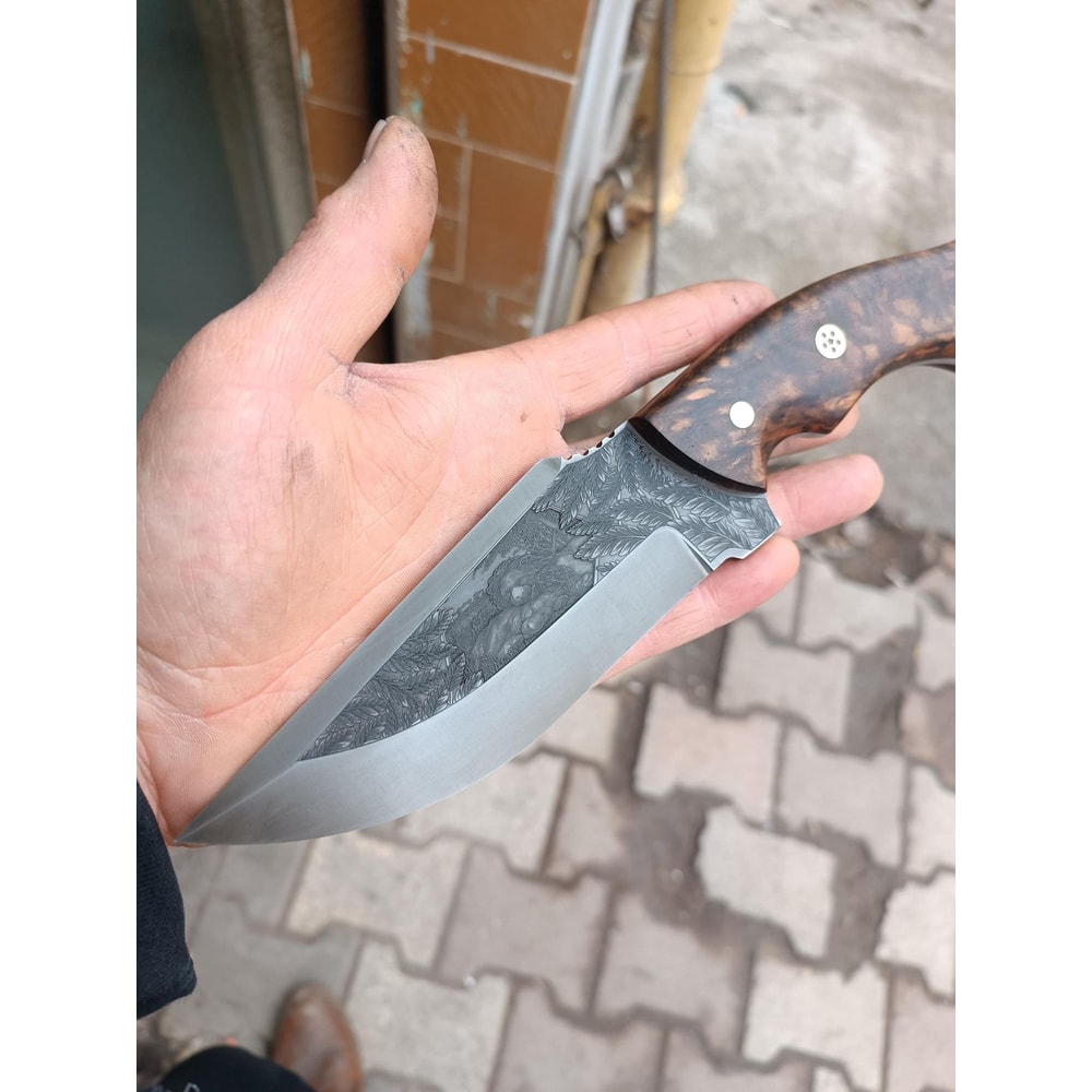 Hunting Knife 1075 Carbon Steel Full Tang Heavy Duty Outdoor Knife Walnut Wood Handle 2