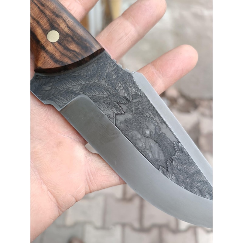 Hunting Knife 1075 Carbon Steel Full Tang Heavy Duty Outdoor Knife Walnut Wood Handle 6