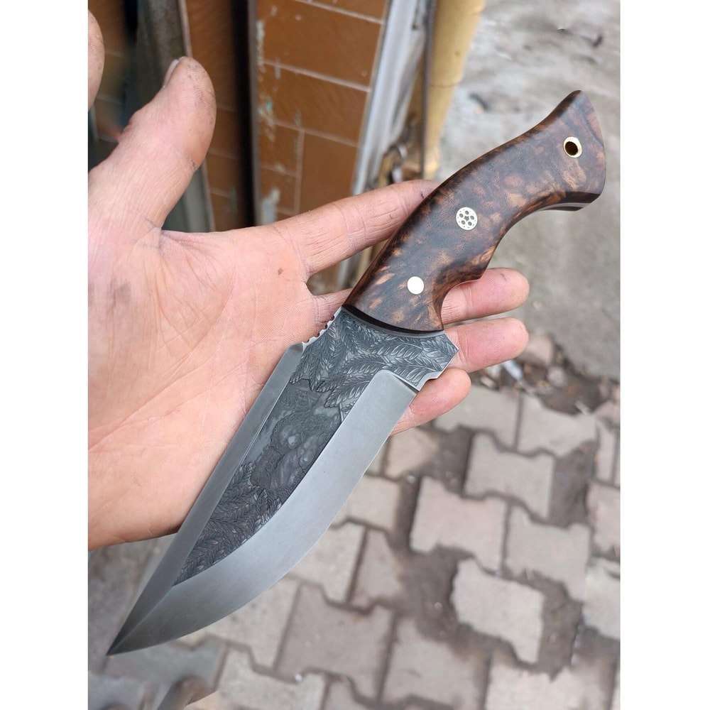 Hunting Knife 1075 Carbon Steel Full Tang Heavy Duty Outdoor Knife Walnut Wood Handle 7