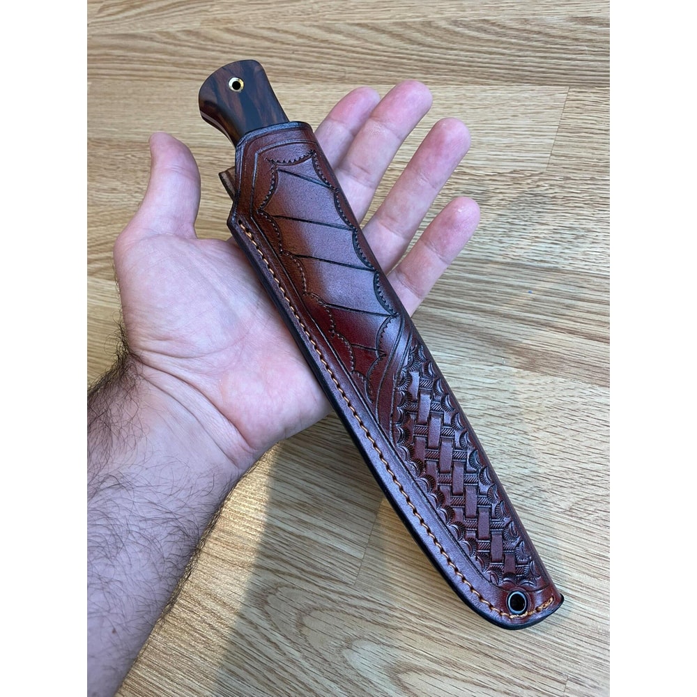 Hunting Knife 1075 Carbon Steel Acid Darkened Blade Full Tang Walnut Wood Handle 5