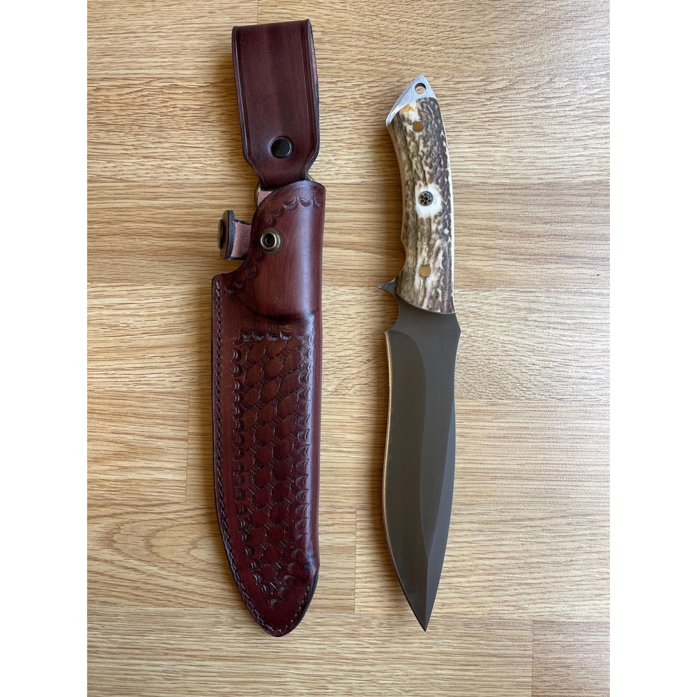 Handmade 1075 Carbon Steel Hunting Knife Stag Horn Outdoor Survival Blade 2