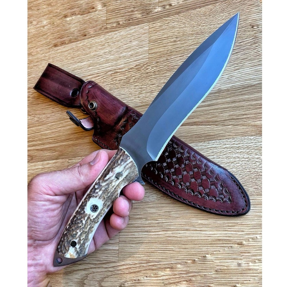 Handmade 1075 Carbon Steel Hunting Knife Stag Horn Outdoor Survival Blade 9