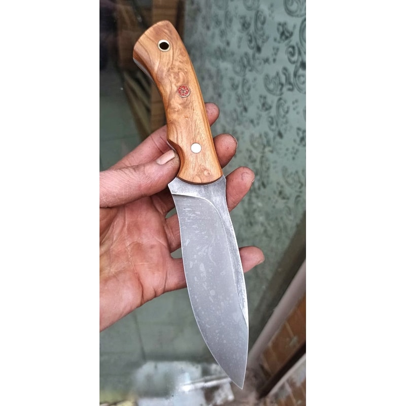 Handmade 1075 Carbon Steel Hunting Knife Silverberry Wood Camping Blade 0